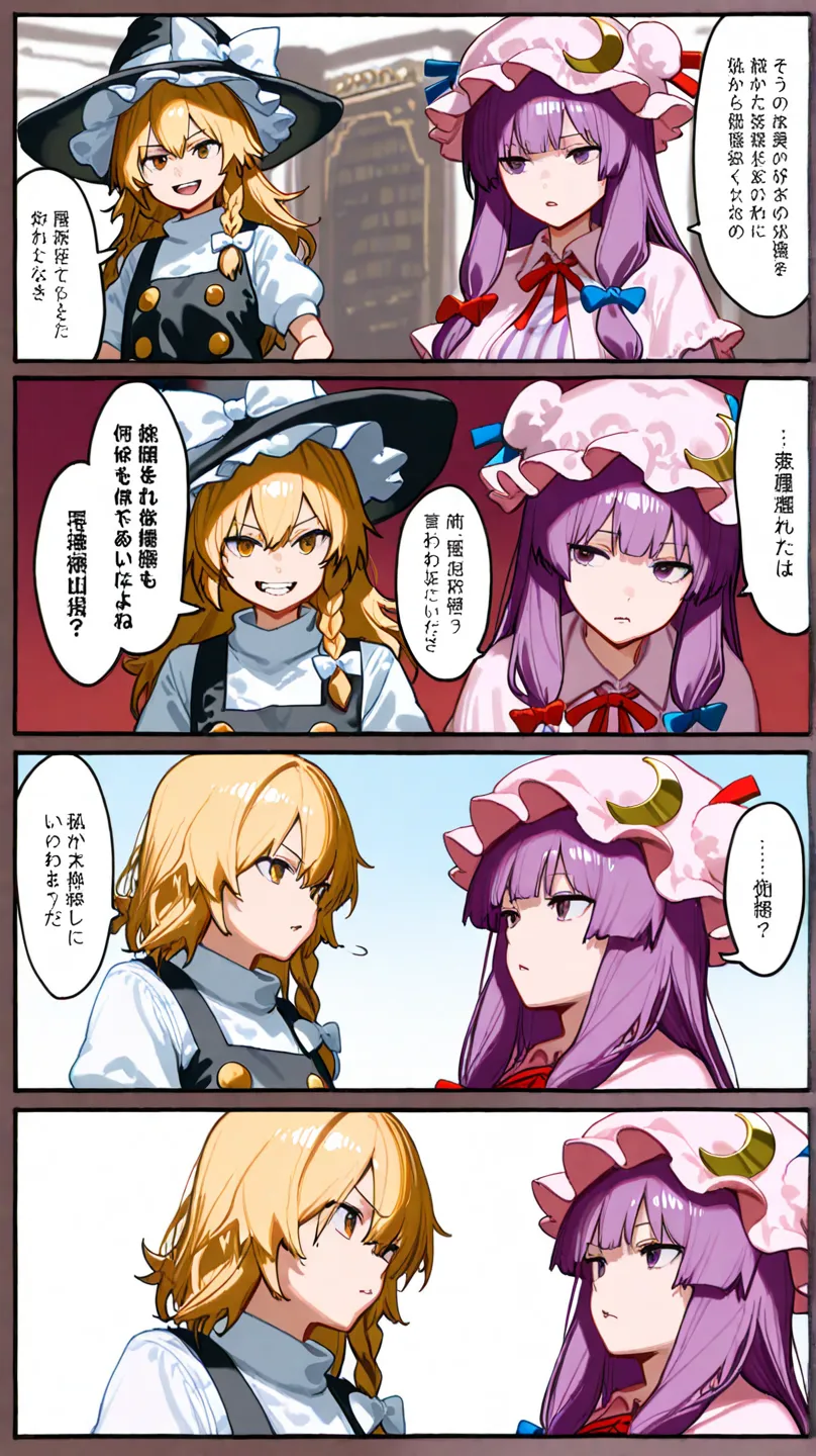 comic, 4koma, t person\(Borrelian Dream\), Second Person\(Kirisame Marisa\),  3rd person \(Patchouli Knowledge\), 4th person \(Sakuya 16\) 