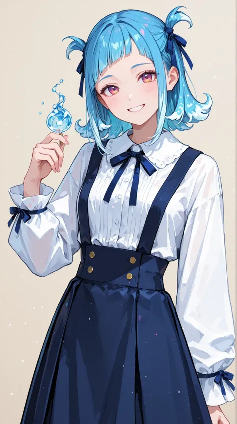 womanhood, Smiling, wave short twin tail hair, ribbon, suspender skirt,