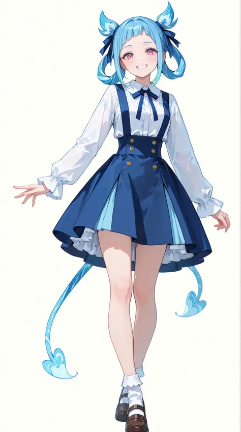 womanhood, Smiling, wave short twin tail hair, ribbon, suspender skirt,