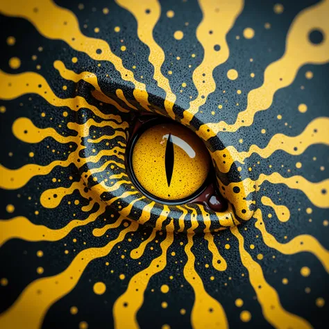 A small single yellow snake eye on an abstract background, the snake scales around the eyes taper out into an intricate abstract pattern of flowing lines