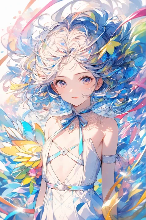 masterpiece,top quality,Super Detailed,8k,watercolor colorful upper body lift One Piece girls 灰色の髪 light ribbon pop, (flat chest:0.8)