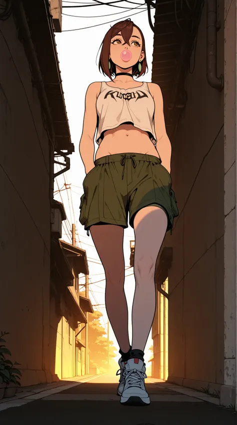 HDR, 8K, high contrast, masterpiece, best quality, amazing quality, very aesthetic, newest, volumetric lighting, (flat colors:0.7), (artist:incase:0.3), (artist:tsuaii:0.3),Sinozick_illu, HassaKu_illu, momo ayase (dandadan), brown hair, short hair, hair be...