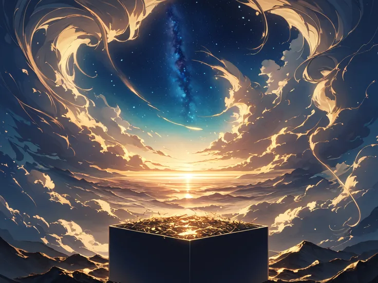 8K, RAW Photos Box, better quality, masterpiece: 1.4, Ultra-high resolution, extremely detailed, soft lighting, scenery, sky, stars, galaxy, night, clouds, golden light photography, natural light,