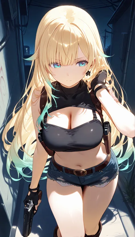 masterpiece, score_9, score_8_up, score_7_up, anime, pinup, Supreme Masterpiece, perfect eyes, perfect face, Best Quality, high resolution, aizawa ema, 1girl, virtual youtuber, blonde hair, aqua hair, gradient hair, long hair, very long hair, blunt bangs, ...