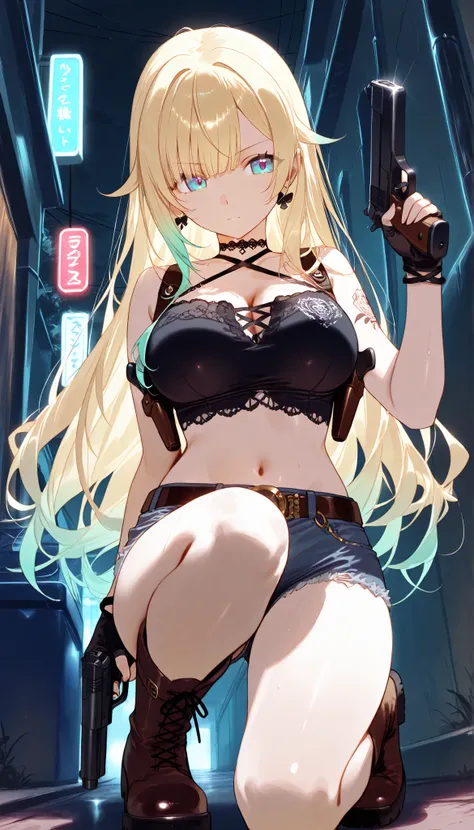 masterpiece, score_9, score_8_up, score_7_up, anime, pinup, Supreme Masterpiece, perfect eyes, perfect face, Best Quality, high resolution, aizawa ema, 1girl, virtual youtuber, blonde hair, aqua hair, gradient hair, long hair, very long hair, blunt bangs, ...