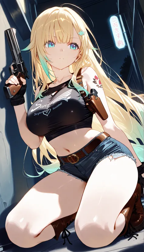 masterpiece, score_9, score_8_up, score_7_up, anime, pinup, Supreme Masterpiece, perfect eyes, perfect face, Best Quality, high resolution, aizawa ema, 1girl, virtual youtuber, blonde hair, aqua hair, gradient hair, long hair, very long hair, blunt bangs, ...