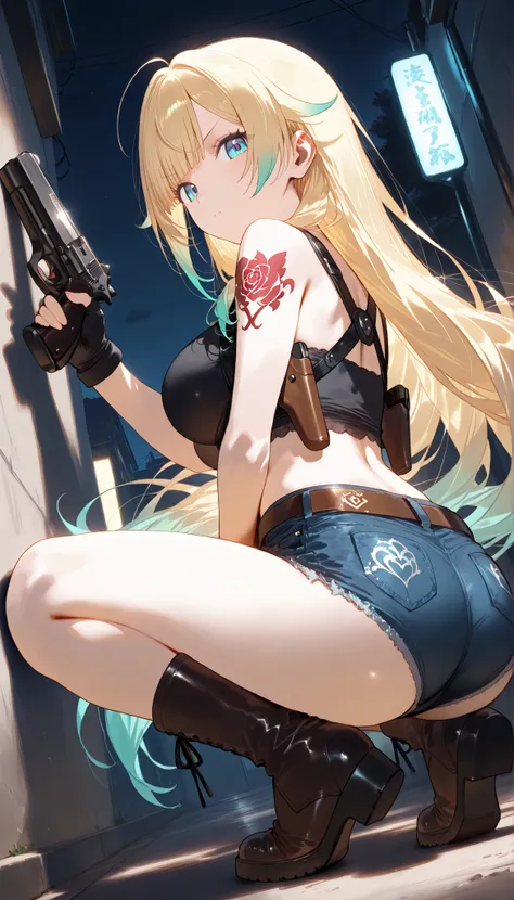masterpiece, score_9, score_8_up, score_7_up, anime, pinup, Supreme Masterpiece, perfect eyes, perfect face, Best Quality, high resolution, aizawa ema, 1girl, virtual youtuber, blonde hair, aqua hair, gradient hair, long hair, very long hair, blunt bangs, ...