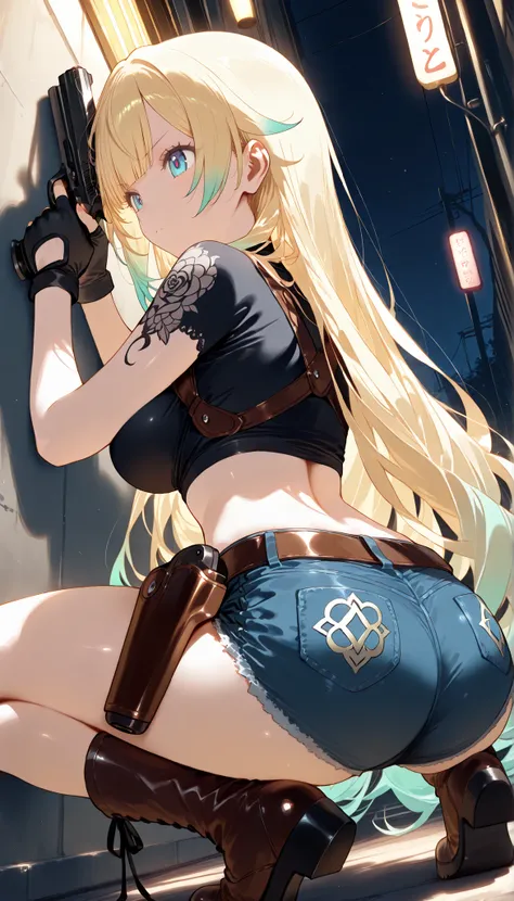 masterpiece, score_9, score_8_up, score_7_up, anime, pinup, Supreme Masterpiece, perfect eyes, perfect face, Best Quality, high resolution, aizawa ema, 1girl, virtual youtuber, blonde hair, aqua hair, gradient hair, long hair, very long hair, blunt bangs, ...