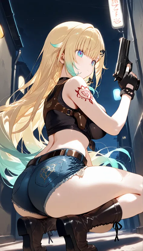 masterpiece, score_9, score_8_up, score_7_up, anime, pinup, Supreme Masterpiece, perfect eyes, perfect face, Best Quality, high resolution, aizawa ema, 1girl, virtual youtuber, blonde hair, aqua hair, gradient hair, long hair, very long hair, blunt bangs, ...