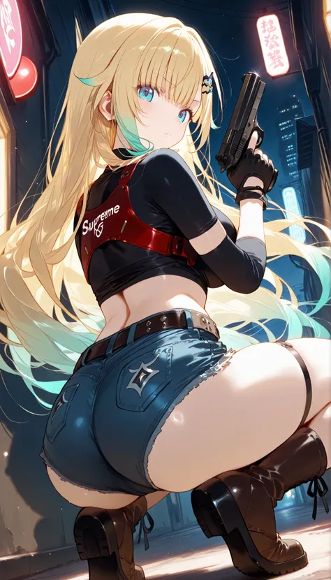 masterpiece, score_9, score_8_up, score_7_up, anime, pinup, Supreme Masterpiece, perfect eyes, perfect face, Best Quality, high resolution, aizawa ema, 1girl, virtual youtuber, blonde hair, aqua hair, gradient hair, long hair, very long hair, blunt bangs, ...