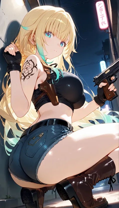 masterpiece, score_9, score_8_up, score_7_up, anime, pinup, Supreme Masterpiece, perfect eyes, perfect face, Best Quality, high resolution, aizawa ema, 1girl, virtual youtuber, blonde hair, aqua hair, gradient hair, long hair, very long hair, blunt bangs, ...