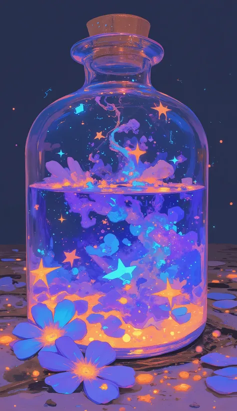 Someone has a glass with liquid inside, the galaxy in the bottle , Little bottle of stars , magical potion s, Magical Aesthetics , magic potion s, magic laboratory background , painting of one health potion , Magical Composition , potion of healing...