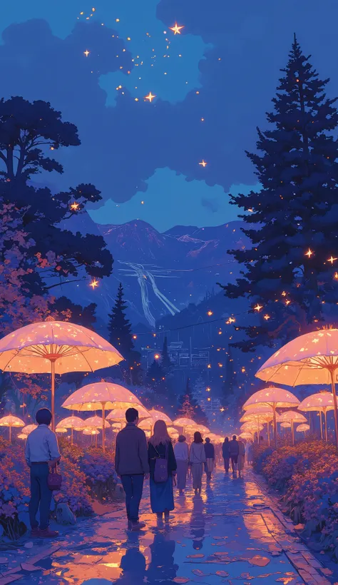 people with small umbrellas with lots of lights, torches and Firefly, Firefly and sparkling wisps, Firefly in the air, some Firefly flying in the air, Firefly, Firefly around, Magic Spark, Firefly flying around, Firefly!!, Mysterious still images, Firefly ...