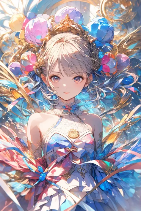 masterpiece,top quality,Super Detailed,8k,watercolor colorful upper body lift One Piece girls 灰色の髪 light ribbon pop, (flat chest:0.8)