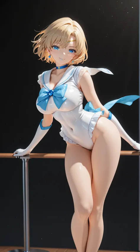 masterpiece, top quality , with a perfect face, highest resolution, 8k, pretty girl figure with figure, Figure style,black background ,青髪美女,in a dynamic motion 