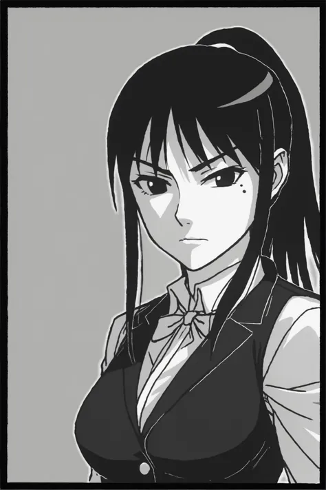 midori kuzuhara ( enomoto ),comic,2000s_(style),monochrome,manga style,simple,with rough sketch lines,line art,Minimalist portrait,in syonenmanga style,closed mouth,ideal ratio body proportions,medium breasts,{{in Enomoto Shunji style,}}
indor,office,offic...