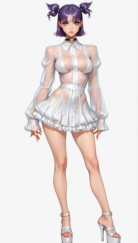 score_9, score_8_up, score_7_up, score_6_up, 8k, high detailed picture, masterpiece, young bimbo, perfect breasts, torpedotits, (thin, slender, narrow shoulders and hips, anorexic girl, slender legs and arms), lena, purple hair, green eyes, short hair, sho...
