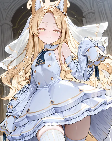 Sexy Girl, Yurizono Seia from Blue Archive wearing a black chinese outfit, blonde hair,  yellow eyes , Small breasts, ludicrous poses, arrogant facial expression, beautiful eyes sensory, sexy pose by Majo no Tabitabi is seductive, Wedding dress cosplay