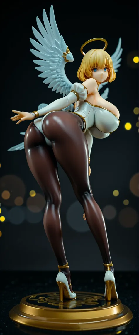 Masterpiece, award, professional quality, A realist, big size figure, angel girl, sagging gigantic breasts, lean forward, spread legs, blonde short bob hair, great bang, hentai anime, from below, shiny ass, detailed, high quality figure, high price figure,...