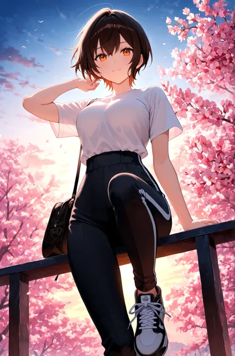 Masterpiece, high resolution, high quality, newest, excellent anatomy, safe. beautiful, anime, Japanese girl. delicate features. Dark Brown Hair and Short Hair. Beautiful Orange Eyes. piel clara, medium breasts, slim body. He is 20 years old, She measures...