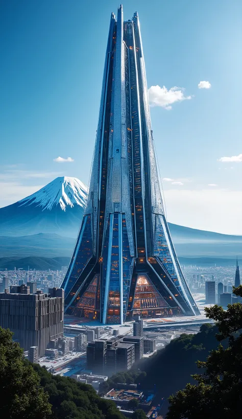 (Highest image quality:1.5),(A huge skyscraper like a mountain that can reach to space:2.0),a skyscraper bigger than a mountain. (Fuji山よりも高く空に届く超高層ビル:1.5). Fuji,(height10kilometer skyscraper:1.5),(orbital elevator:1.5),(A building bigger than Mount Everest...