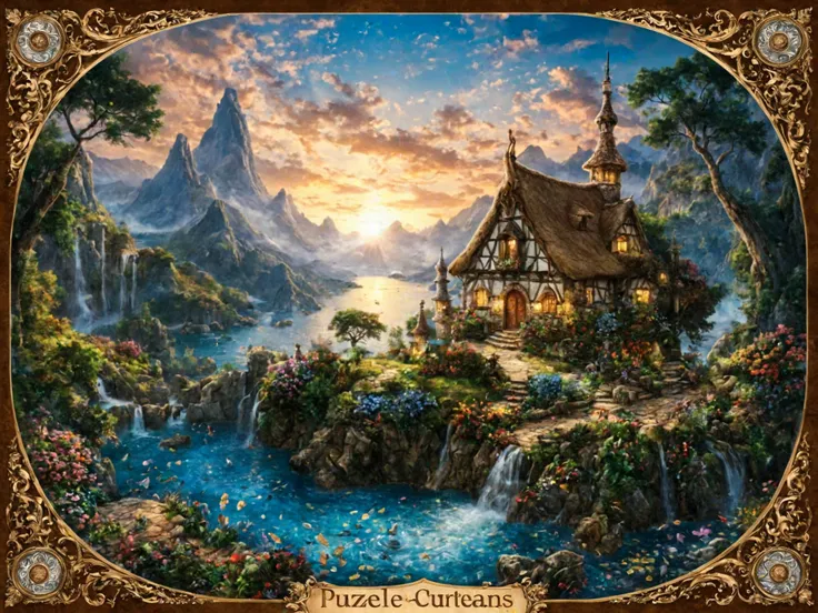 A stunningly beautiful and intricate puzzle design with a captivating, high-resolution image, featuring a breathtaking natural scene with intricate details, suitable for adults who enjoy challenging yet relaxing activities. The puzzle consists of 900 piece...