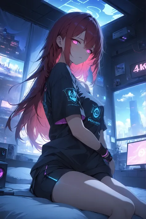 ((masterpiece)), ((RAW 4K)), ((anime-real fusion)), ((soft cinematic tone)), ((high detail)), ((realistic textures)), ((moody volumetric lighting)), ((warm cyberpunk ambiance)), ((bedroom scene))
A battle-worn female cyber samurai, now off-duty, is restin...