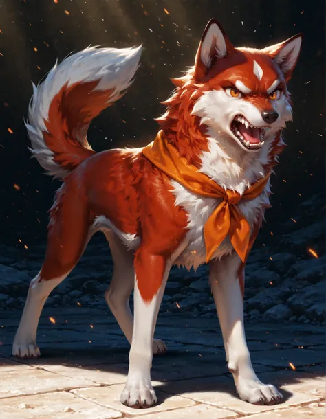 best quality, amazing quality, detailed, absurdres, photorealistic background, no lineart, very aesthetic, dynamic lighting, detailed face, detailed fur, detailed background, canid, canine, mammal, angry, brown body, feral, fur, lowered tail, female, 1girl...
