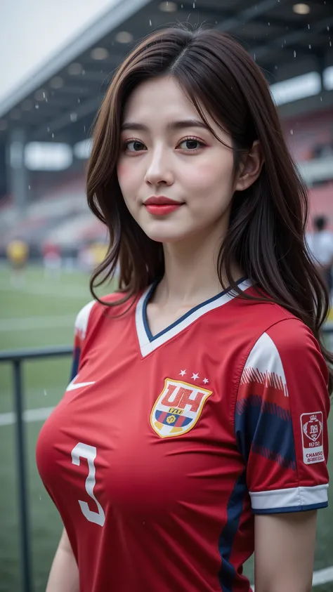 (清楚で超 Beautyなbig の韓国人美女がトッテナム・ホットスパーズのユニフォームを着て笑いながら立っている:1.2)(Laughing Whistling  :1.2)(汗ばんだbeautiful肌:1.1)(16k,  RAW photo , top quality, masterpiece: 1.2),(beautiful, World's Most Elegant and Cute Hairstyle:1.1) super details, super resolution, (Authent...