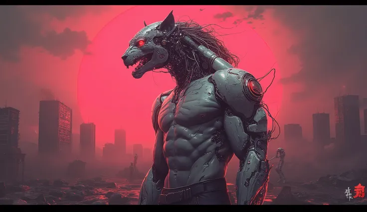 Full length detailed view. full sexy body, sexy muscle hybrid strong man and half cyborg animal, with big muscles looking into the camera, sexy muscle hyprid, hd realistic sharp details of the skin, beautyful eyes, cyborg hair, looking strong, a sexy mecha...