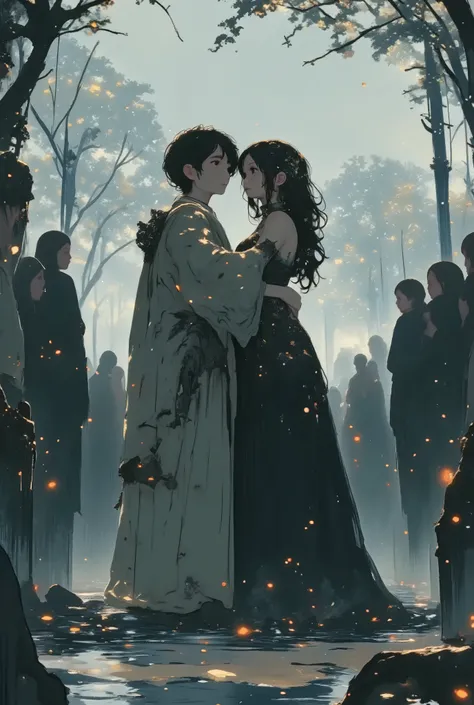 A man with a woman in black clothes in the man's pullover who says
KING 
And in the one about the woman who says 
QUEEN