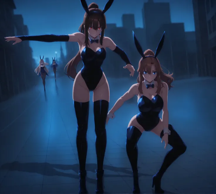 2 people，服装bunny girl，服装bunny girl，bunny girl，Viewers' Perspectives．looking at viewer,sight,  whole ,facing each other,depicted in the center,2 Girls,2 Girls, ,score_9, score_8_up, score_7_up, Source_Anime, Wizard's Night,
Aoko Aosaki , Aoko Aosaki, 
 Aoko...