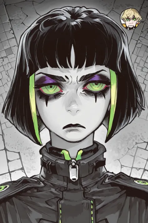 score_9, score_8_up, score_7_up, score_6_up, score_5_up, score_4_up, 
BREAK
(masterpiece: 1.0), best quality, perfect anatomy, perfect composition, perfection,
BREAK
cinematic lighting,
BREAK
1girl, portrait, annoyed face, black hair in bob cut. makeup, bl...