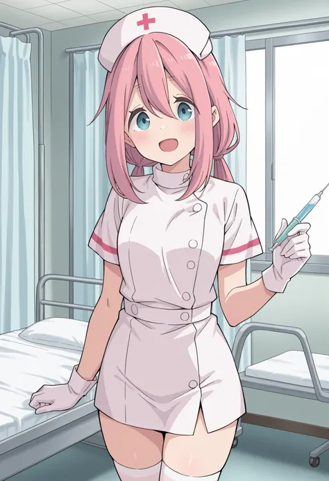 Score_9, score_8_up, score_7_up, source_anime, nadeshiko kagamihara, solo, low twintails, pink hair, blue eyes, (best quality), (high quality), {masterpiece}, extremely delicate and beautiful, ultra-detailed, beautiful detailed eyes, nurse, nurse hat, ((wh...