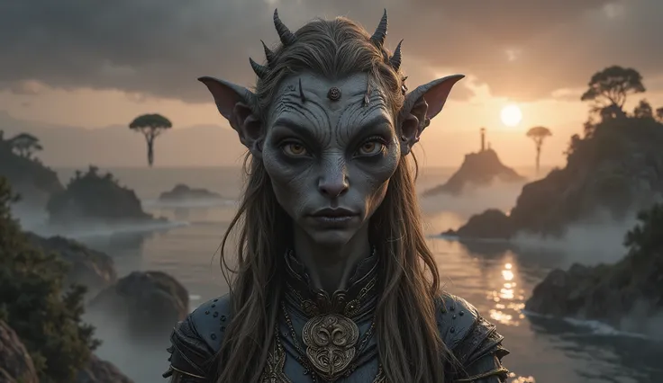 view from height,full-body-shot,obsidian The Alien Entity, half-Moana, sassiness temper,natural leather textures, hyper realisitc, hyper detailed,Extremely detailed,High contrast, ,Realistic,Ultra Detailed,intricate details,realistic humid skin,extremely i...