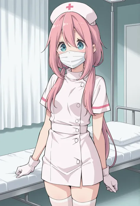 Score_9, score_8_up, score_7_up, source_anime, nadeshiko kagamihara, solo, low twintails, pink hair, blue eyes, (best quality), (high quality), {masterpiece}, extremely delicate and beautiful, ultra-detailed, beautiful detailed eyes, nurse, nurse hat, ((wh...