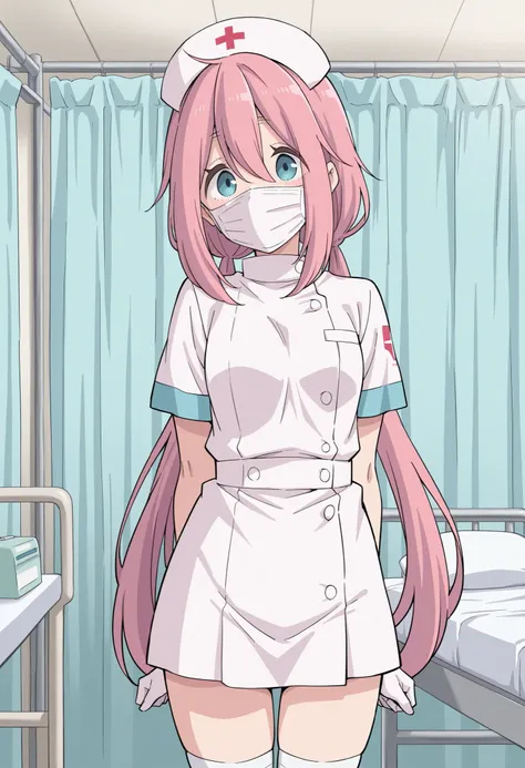Score_9, score_8_up, score_7_up, source_anime, nadeshiko kagamihara, solo, low twintails, pink hair, blue eyes, (best quality), (high quality), {masterpiece}, extremely delicate and beautiful, ultra-detailed, beautiful detailed eyes, nurse, nurse hat, ((wh...