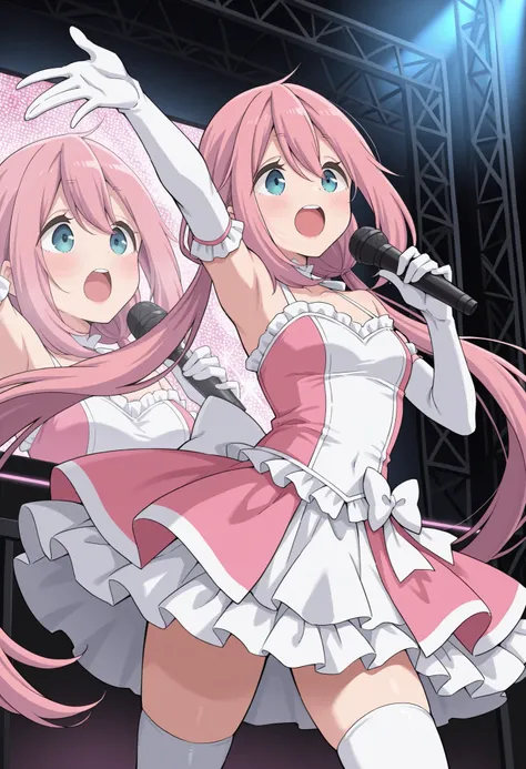 Score_9, score_8_up, score_7_up, source_anime, nadeshiko kagamihara, solo, low twintails, pink hair, blue eyes, (best quality), (high quality), {masterpiece}, extremely delicate and beautiful, ultra-detailed, beautiful detailed eyes, idol, idol costume, pi...
