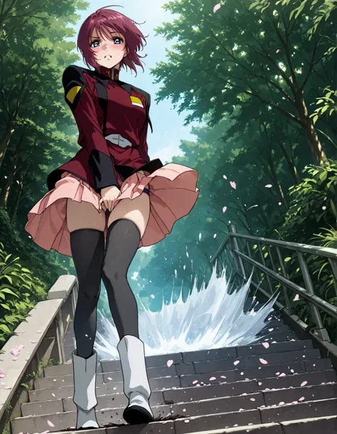score_9, score_8_up, score_7_up,BREAK,masterpiece, best quality, absurdres,A very detailed and Hi-Res image,1girl,(solo),21 years old, (beautiful and detailed face),1girl,destiny jacket,LunamariaHawke,((destiny jacket)),((red military_jacket)),white shirt ...