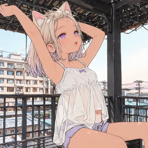 ((Masterpiece)), ((best quality, very aesthetic, absurdres, newest)), (flat color, flat shading), (from side), (8K), (cinematic lighting), ((1girl)), (cute young girl), (Healthy body, Textured skin, small breast, tilt head), (brown-skin)), (medium hair, bl...
