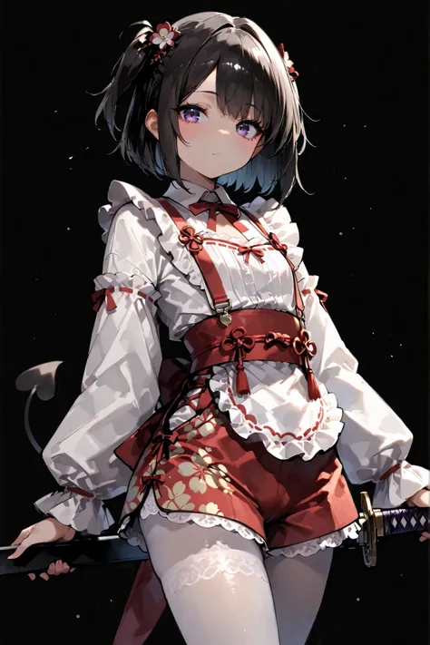 Shelley Gee , (masterpiece , top quality , High Definition: 1 . 2) , girls , Alone  , frills、lace fabric、dark haired、white pantyhose、Women's Funny Faces、sleeves are bordered with lace 、Slightly Short Bob、cute face、Like々Funny Face、Looking into the Distance、...