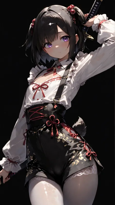 Shelley Gee , (masterpiece , top quality , High Definition: 1 . 2) , girls , Alone  , frills、lace fabric、dark haired、white pantyhose、Women's Funny Faces、sleeves are bordered with lace 、Slightly Short Bob、cute face、Like々Funny Face、Looking into the Distance、...