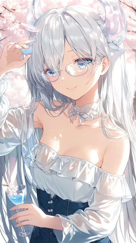 beautiful young Korean high school girl. She has light blue eyes, very long elegant white hair. She is wearing brown wavy off shoulder top, dark tigth jeans. She is tall and slim, has small chest and hourglass figure, her posture is relaxed and she has cut...