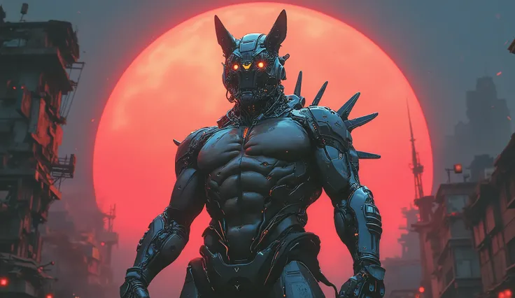 Full length detailed view. full sexy body, sexy muscle hybrid strong man and half cyborg animal, with big muscles looking into the camera, sexy muscle hyprid, hd realistic sharp details of the skin, beautyful eyes, cyborg hair, looking strong, a sexy mecha...