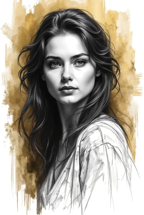 pencil drawing, Black and White, Touch of a pencil , soft-focus realism covered with graphite brushstrokes, gentle and confident expression, detailed Touch of a pencil , black and white sketch on white paper, with classical aesthetics、precise pencil portr...