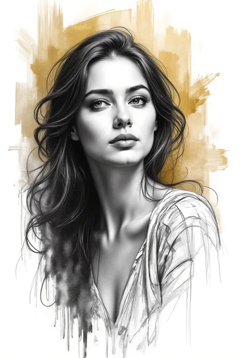pencil drawing, Black and White, Touch of a pencil , soft-focus realism covered with graphite brushstrokes, gentle and confident expression, detailed Touch of a pencil , black and white sketch on white paper, with classical aesthetics、precise pencil portr...