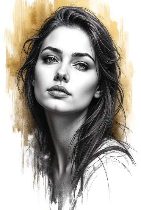 pencil drawing, Black and White, Touch of a pencil , soft-focus realism covered with graphite brushstrokes, gentle and confident expression, detailed Touch of a pencil , black and white sketch on white paper, with classical aesthetics、precise pencil portr...