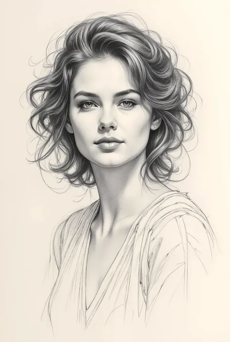 pencil drawing, Black and White, Touch of a pencil , soft-focus realism covered with graphite brushstrokes, gentle and confident expression, detailed Touch of a pencil , black and white sketch on white paper, with classical aesthetics、precise pencil portr...