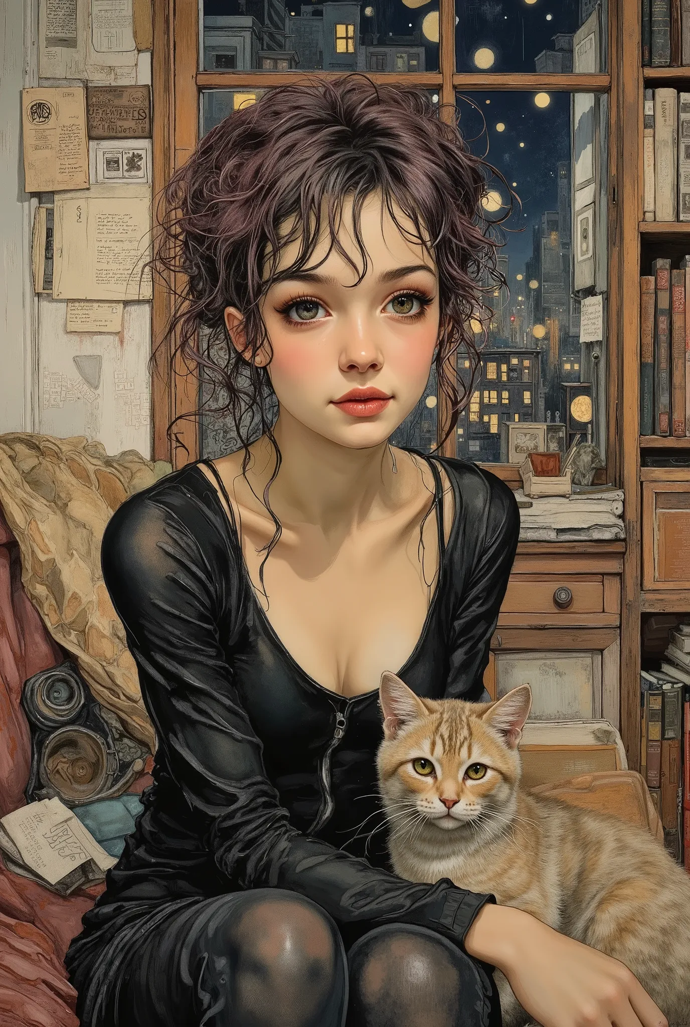 textured chalk pastel for subtle highlights, delicate charcoal shading for depth and contrast, warm, earthy color palette with ambient lighting casting soft shadows, A young woman with expressive, natural eyes and a gentle smile, soft oil brushwork adding ...