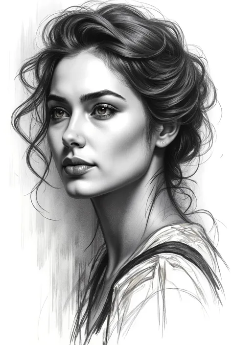 pencil drawing, Black and White, Touch of a pencil , soft-focus realism covered with graphite brushstrokes, gentle and confident expression, detailed Touch of a pencil , black and white sketch on white paper, with classical aesthetics、precise pencil portr...